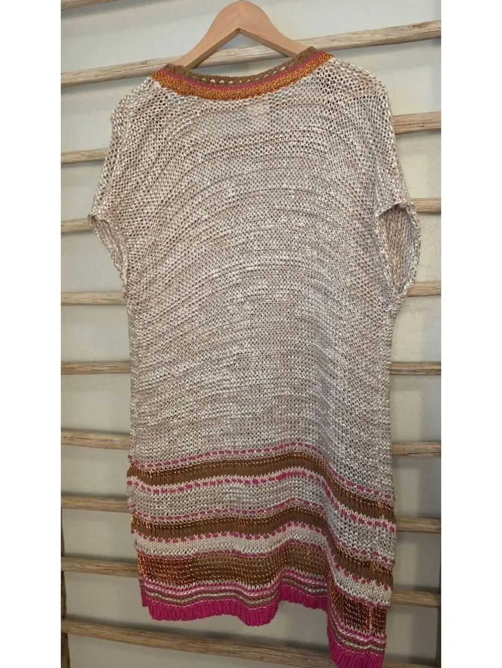 Chico's Women's Knit Open Front Cardigan Sweater Size 2 Beige Pink Brown